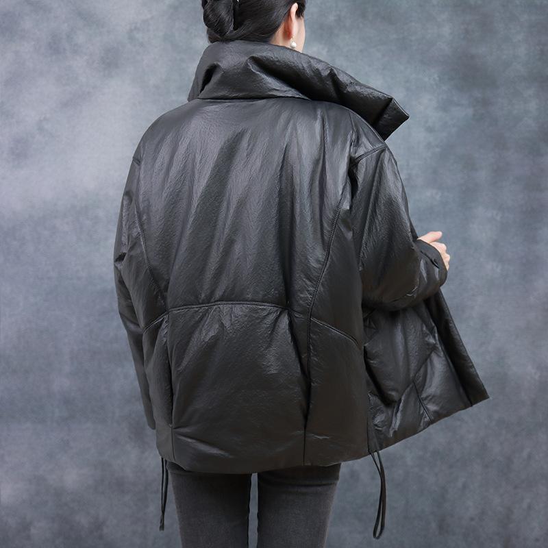 Новая женская куртка из натуральной овчины, полностью растительного дубления, средней длины, черного цвета, элегантная, повседневная и универсальная.