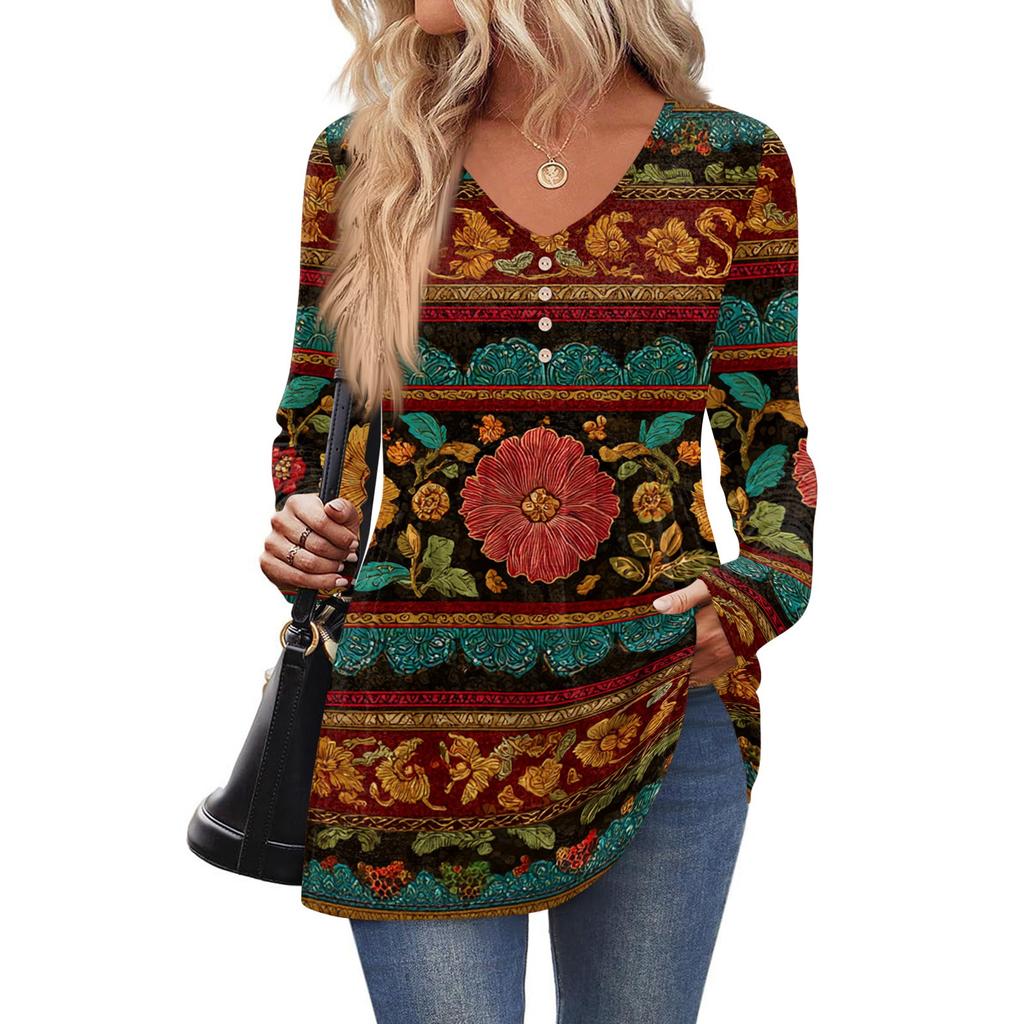 Women's Fashion Casual Long Sleeve Solid Color Shirt Women's V-Neck Tops