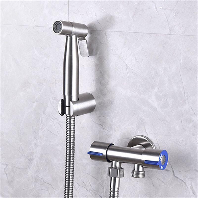 BAOKEMO Bathroom Toilet Bidet Sprayer Set 304 Stainless Steel Two Way Faucet With 1.5M Flexible Hose Bathroom Shower Head Set