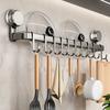 Kitchen Hanging Rod Hook Rack No Punching Multifunctional Shelf Pot Lid Knife Holder Spoon Rack Wall Hanging Storage Rack Wholesale