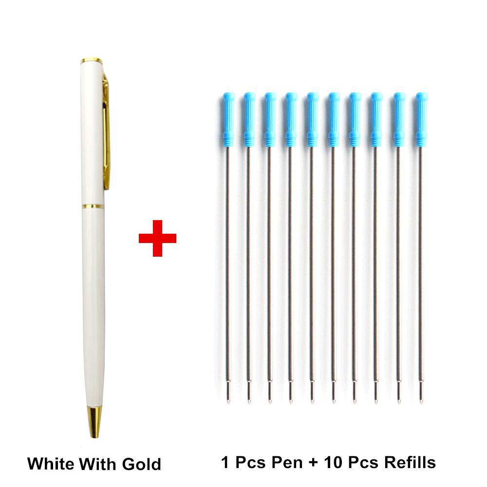 1 ручка + 10 стержней, металлическая шариковая ручка со стержнями для школы, офиса, материал из нержавеющей стали, вращающиеся канцелярские принадлежности, ручки