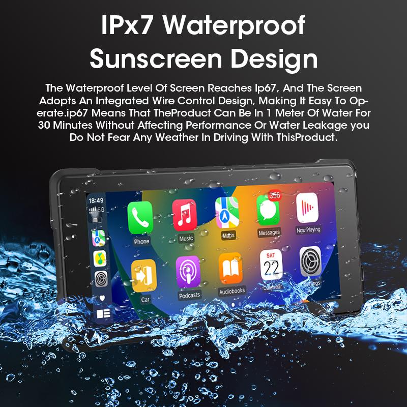 6,86-дюймовый GPS-навигатор, мотоциклетный видеорегистратор, беспроводной Carplay, Android Auto, водонепроницаемый, портативный, двойной Bluetooth-монитор для мотоцикла