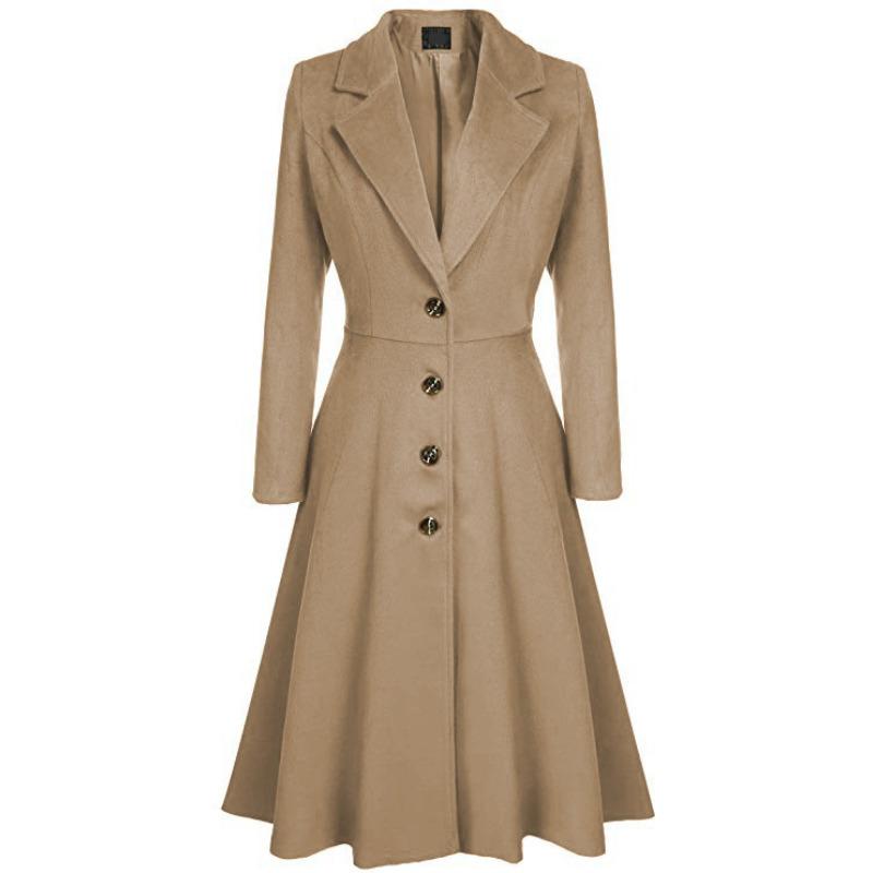 Осень и зима Новое женское шерстяное пальто с длинными рукавами Модный повседневный тренчкот для женщин