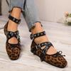 Fashion Woman Ballet Flats Fashion Cow Leopard Print Lace Up Woman Brand Design Ankle Buckle Strap Ladies Casual Leopard Canvas Loafer