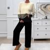 Autumn/Winter Women's Colorblock Knit Sweater and Long Pants Set - 2-Piece