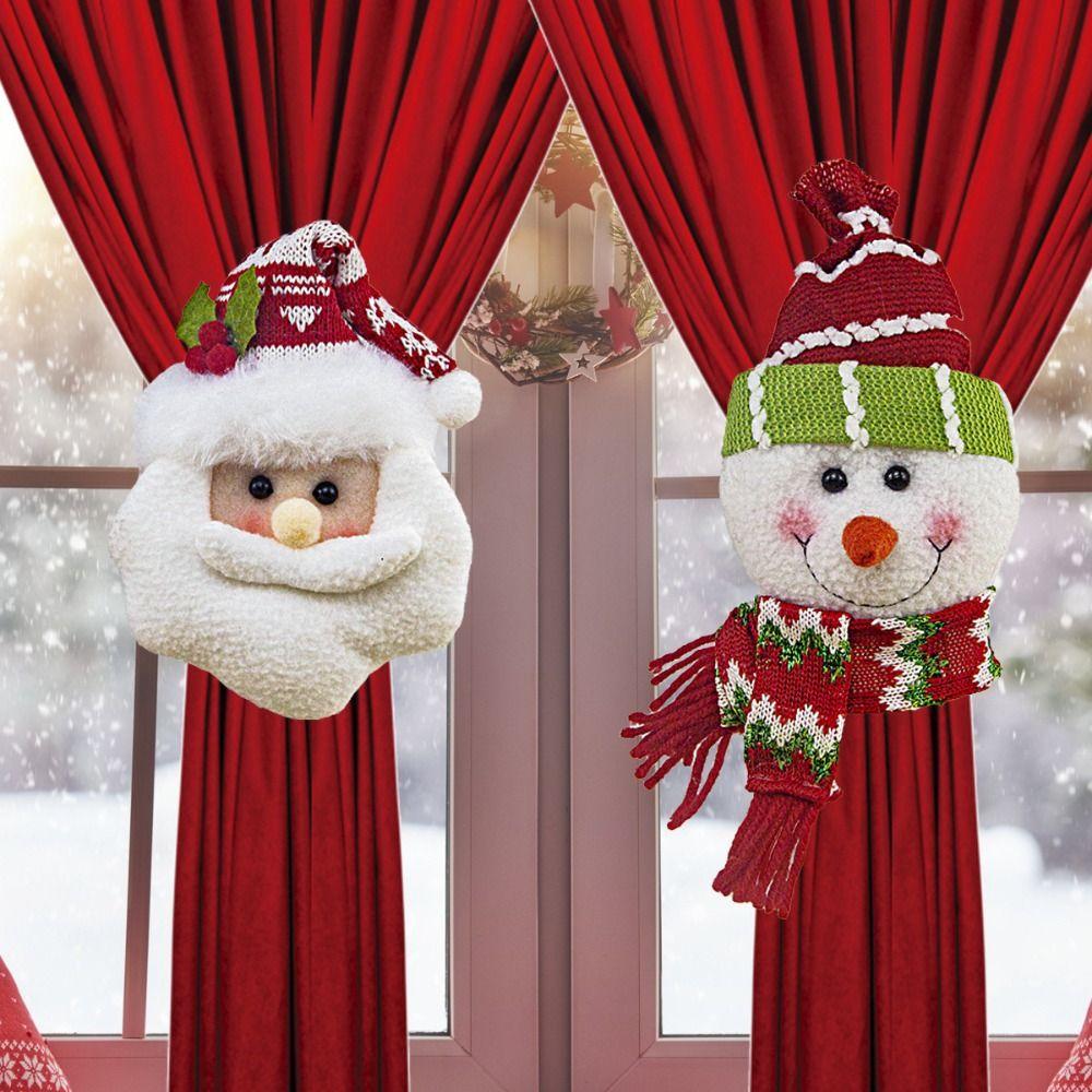 Santa Claus Snowman Christmas Curtain Buckle Set of 2 Curtain Tie Decoration Window Decorations
