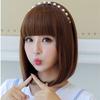 LESUN Full Straight Diagonal Smooth Small Face Loose and Small Heat False Net Included Wig, Wig, Bob, Bangs, Semi-Short, Straight, Fluffy, Effect,