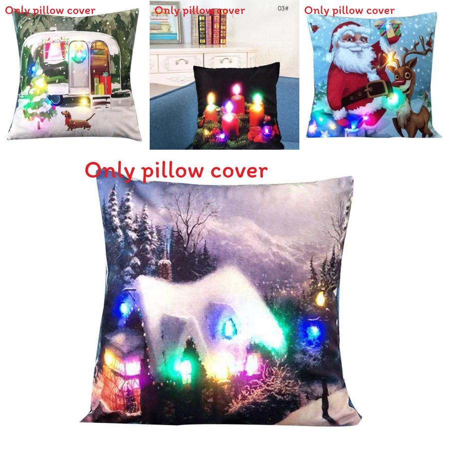 Led Vintage Cotton Linen Pillow Case With Color Changing Lights For Sofa And Couch Decor