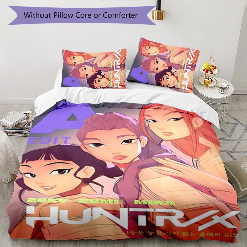 KPOP Hunter 3pcs Bedding Set Duvet Cover Closure Includes 1 Duvet Cover & 2 Pillowcases for All Seasons Bedroom Home Dorm Decor