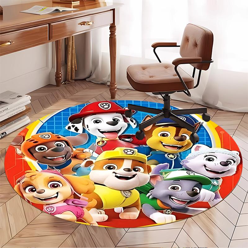 PAW Patrol Pattern Round Rug, Indoor/Outdoor Mat, for Picnic, Gameroom, Bedroom, Office, Living Room, Home Decor Carpet, Birthday Gift