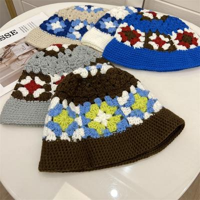 Осенне-зимняя шерстяная вязаная крючком жаккардовая шляпа-ведро женская шапка-пуловер