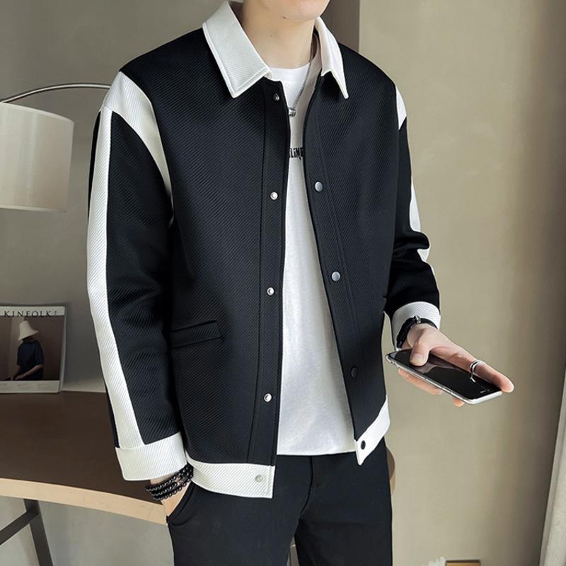 Мужская весенняя одежда Прочная повседневная однобортная куртка Осенняя лоскутная стильная куртка с лацканами