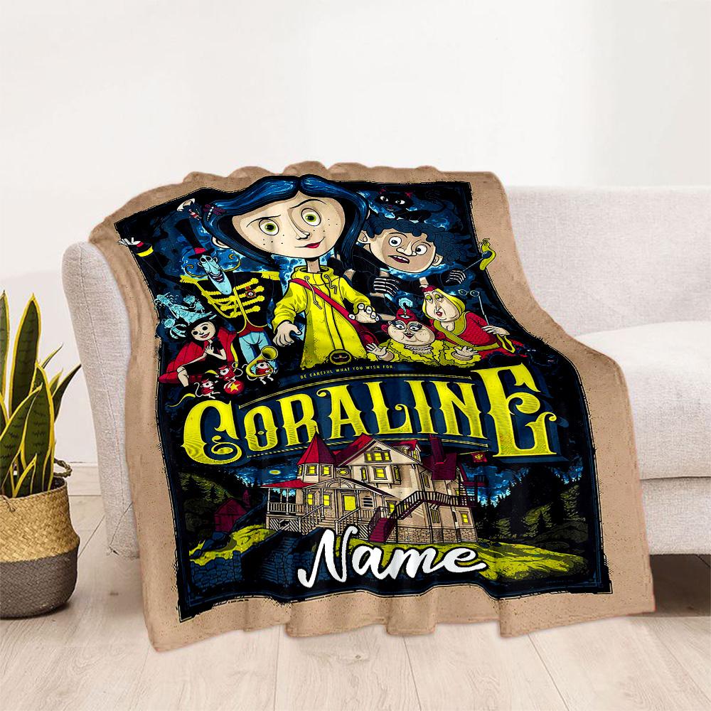 Coraline's Magical Adventure Customize Your Name Blanket Throw Customizable Blanket Durable Comfort Great for Seaside Nap Picnics Couch All-Season Use