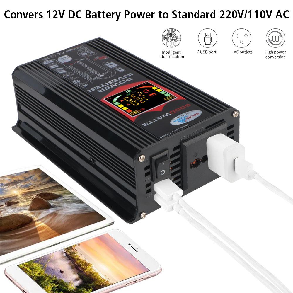 Бытовой инверторный преобразователь накопительного аккумулятора DC 12V в 220V AC розетка питания USB зарядные устройства цифровой вольтметр автомобильный инвертор 500W