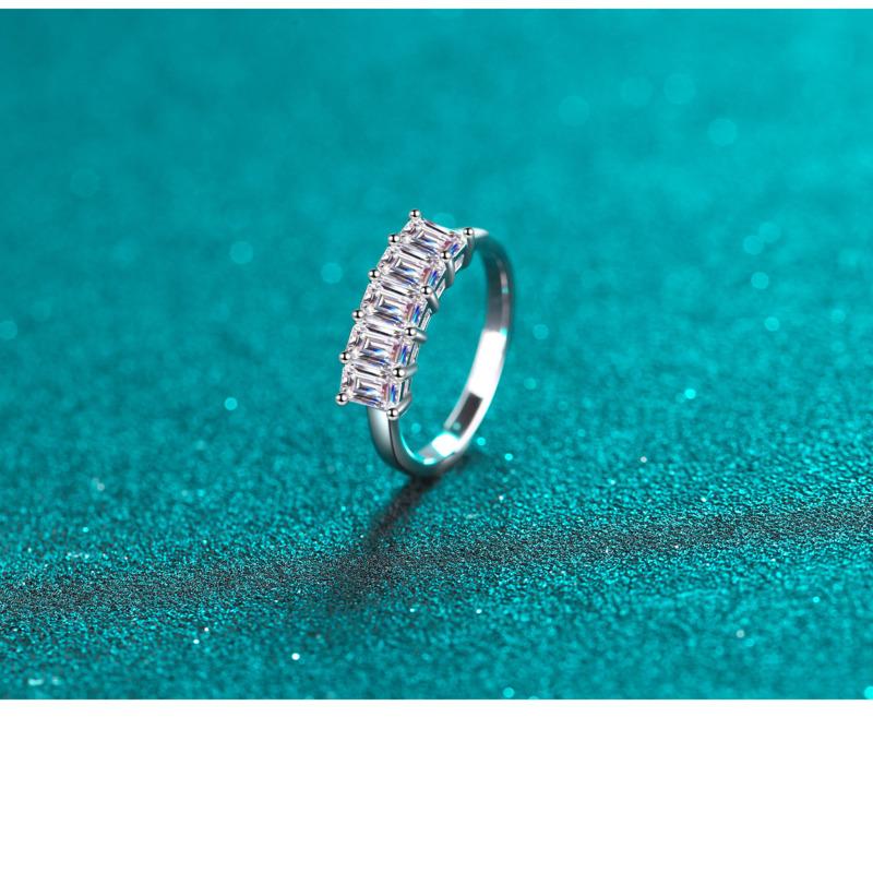 Bague Ringen 5 камней 2,5 карата D цвет изумрудной огранки Муассанит кольца для женщин сверкающие стерлингового серебра 925 пробы свадебные украшения GRA