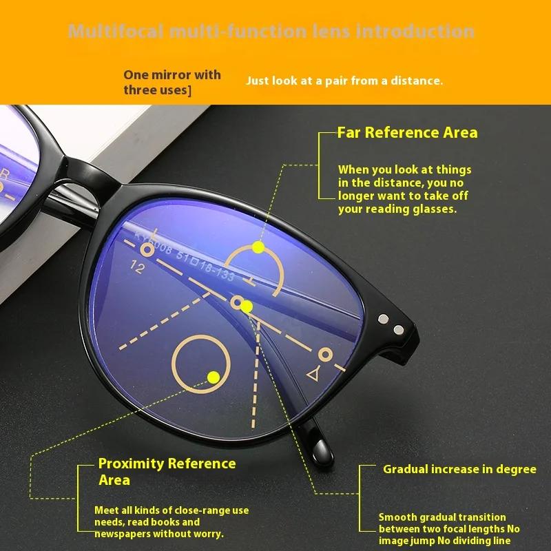 Multifocal Progressive Reading Glasses Retro Anti Blue Light Multifocal Elderly Eyewears Men Women's Large Frame Eyeglasses
