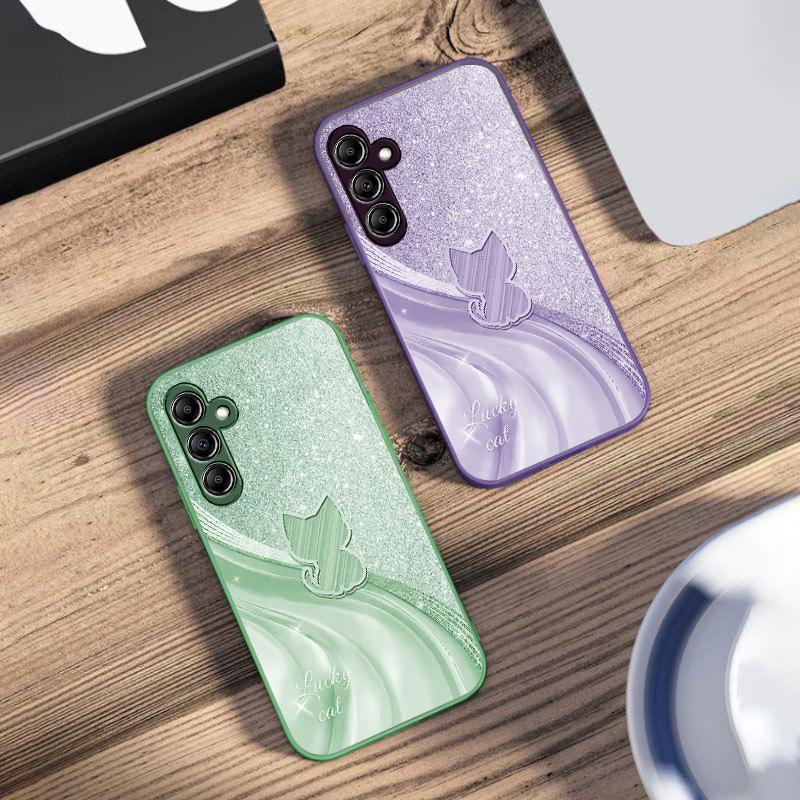 Блестящий бриллиантовый кот для Samsung Galaxy A14 4G 20 30 52 20S 21S 22 A32 33 34 42 50 51 53 54 70 71 72 73 5G стеклянный чехол для телефона