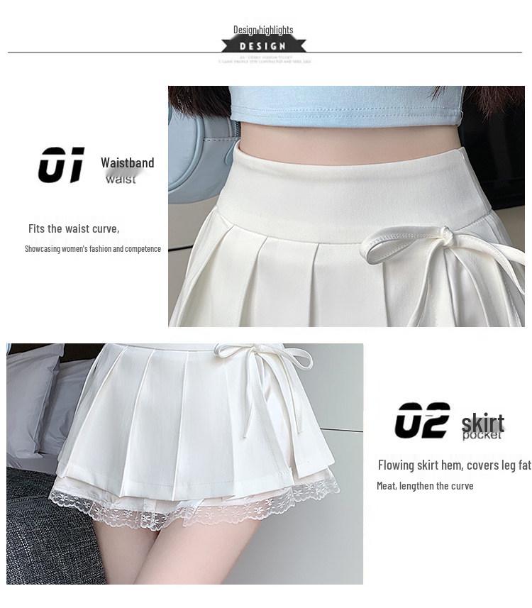 Pure Desire Pleated Lace-Trim A-line Mini Skirt - Women's Autumn Niche Style