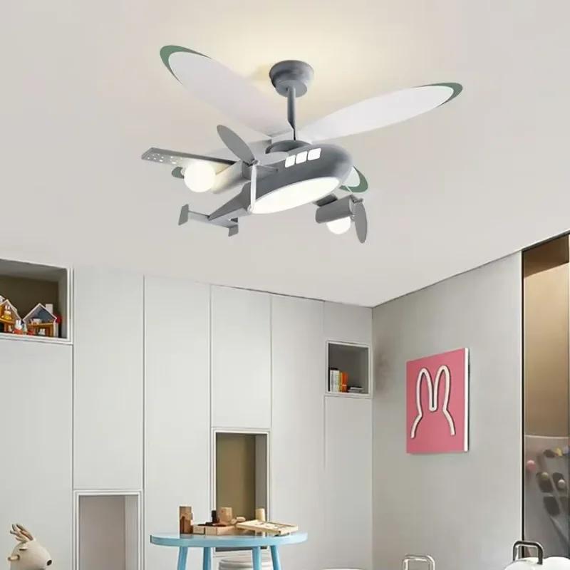 W2557 Creative airplane minimalist modern electric fan pendant light cartoon bedroom fan light