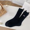 Embroidered Bow Socks Medium Socks Simple Trendy Double Needle Girls Growth Socks Student Vertical Strip Pile Socks Girl