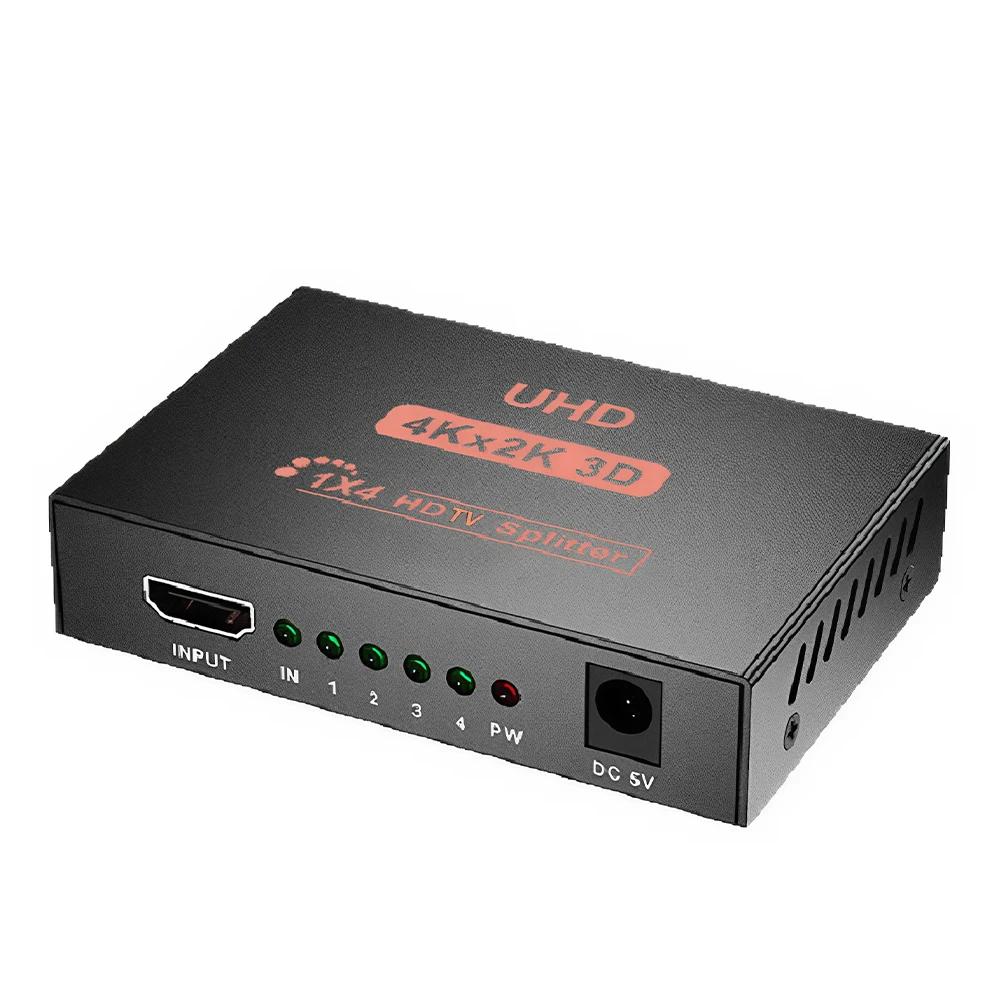 HDMI-разветвитель 1 в 4 выхода UHD 4K x 2K 3D, совместимый с HDMI, с адаптером, двойной дисплей 1080P, для HDTV, DVD, PS3, Xbox