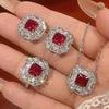 Jewelry Set Jewelry Stud Earrings Necklace Ring Color Treasure Ruby High Sense Light Luxury Women