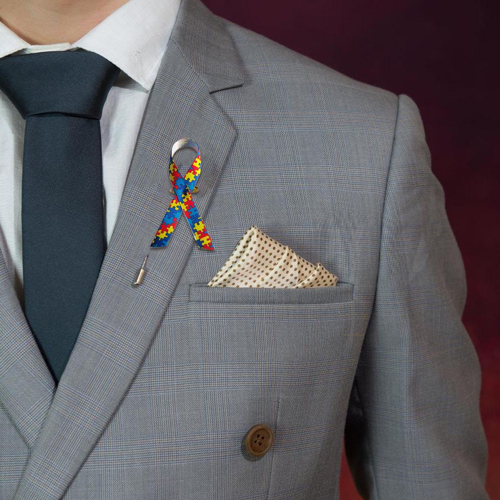 100pcs Autisms Support Satins Ribbon Pins Colorful Awareness Brooches Accessory for Fundraising Social Cause Event