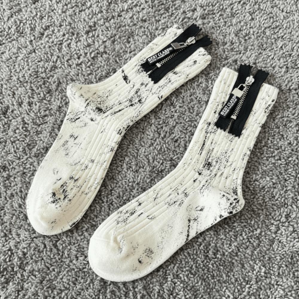 Spray Paint Splash Ink Mid Tube Socks Unique Mid-Calf Socks Fashion Zipper Socks  For Men Women