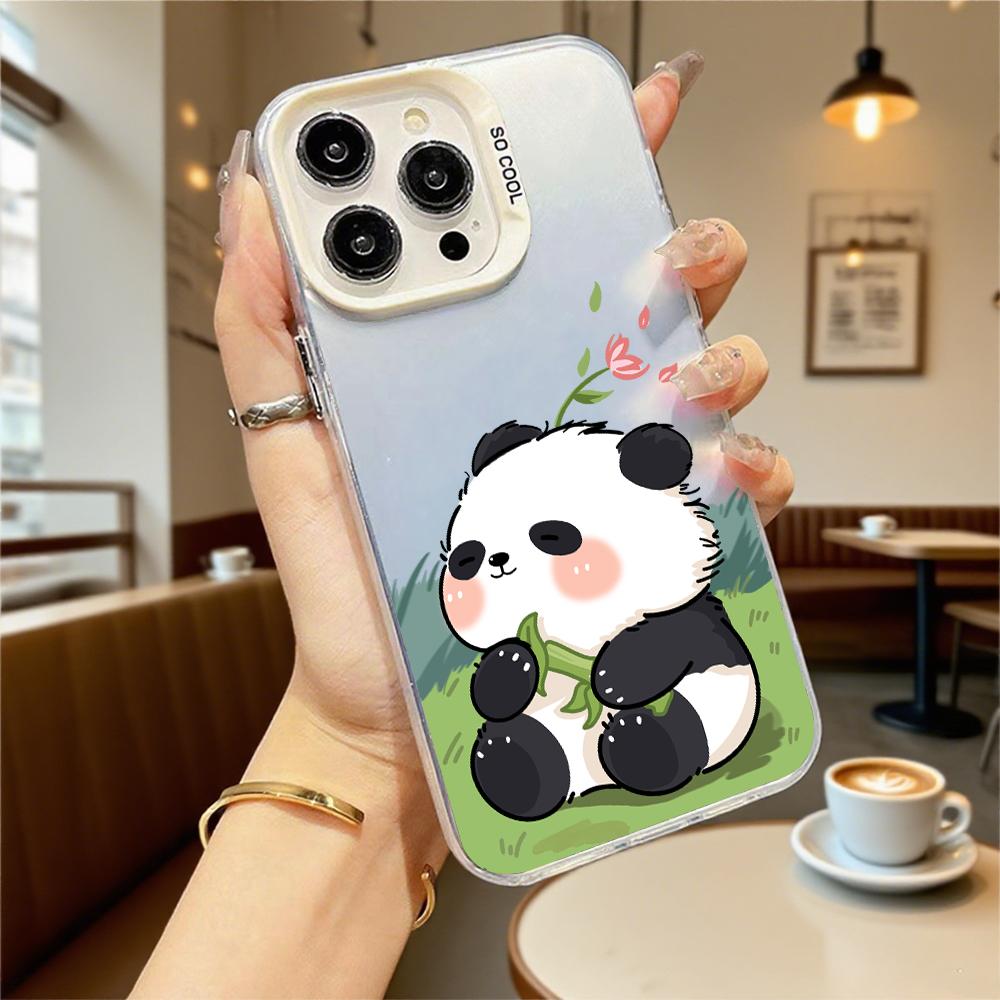 Милый чехол-панда с бамбуком и цветком для iPhone 16 15 14 13 12 11 Pro Max/Mini, противоударный, защита от царапин, премиальная жесткая крышка
