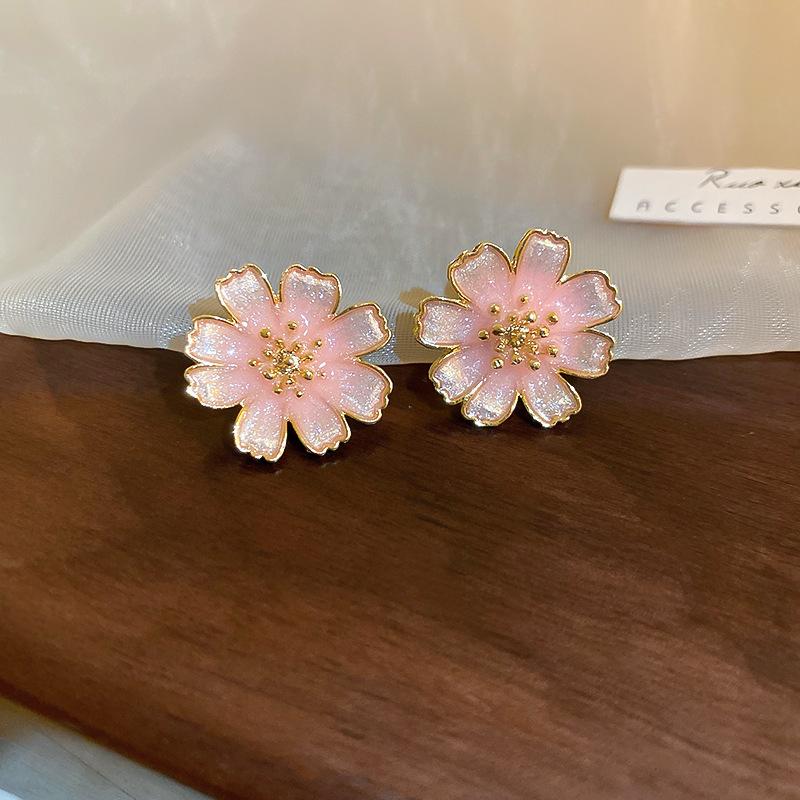 Серьги с розовыми цветами в форме сердца и кошачьим глазом, модные серьги, высококачественные серьги