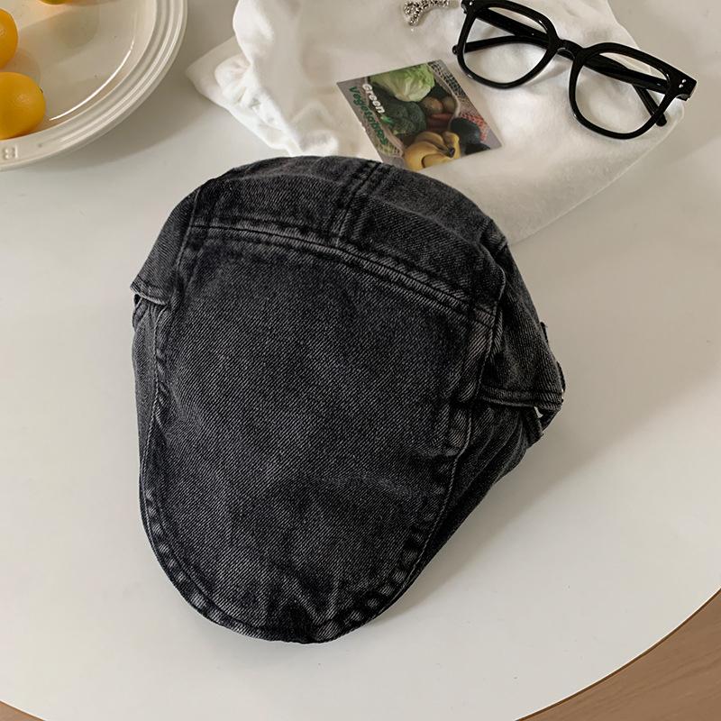 Retro Harajuku Style Washed Denim Forward Hat For Men And Women Spring Summer Casual Versatile Show Face Small Literary Berets
