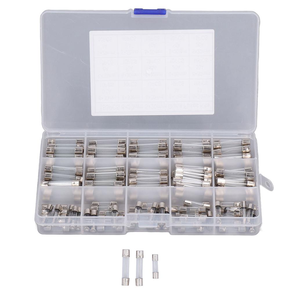 150 шт. стеклянных предохранителей, набор из сплава трубчатых предохранителей для бытовой техники, 15 различных моделей