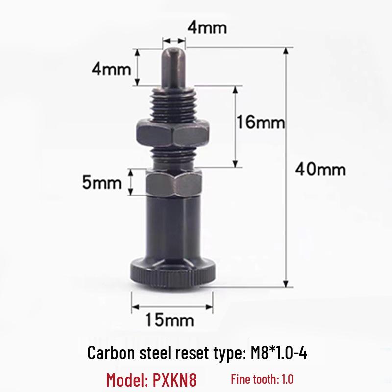Stainless Steel/Carbon Steel Indexing Pin: Knob Plunger, Self-Locking, Re-Locking, Fine Thread, Complete Specifications
