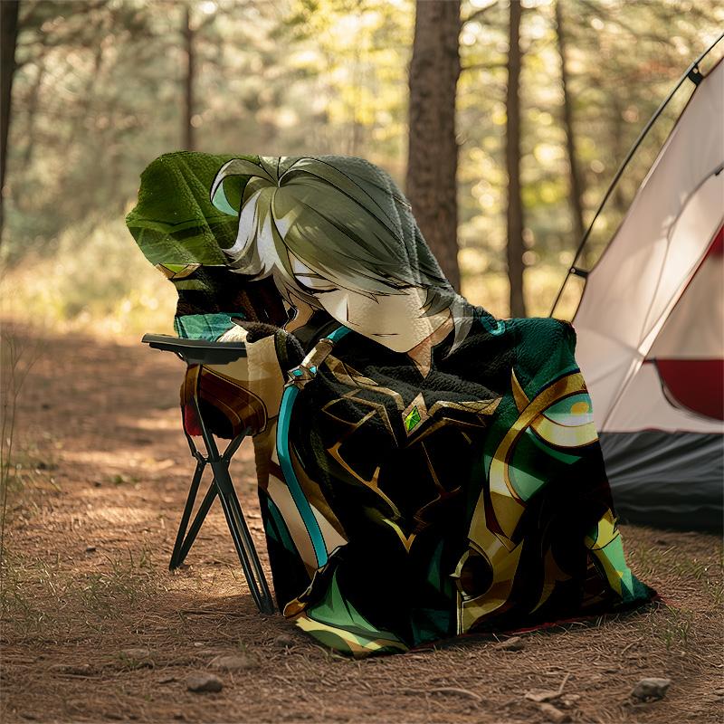 1pc Genshin Impact Alhaitham1 Theme Blanket - Digital Print, Polyester, Cozy for All Seasons, Perfect for Outdoor, Camping, and Travel