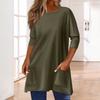 3/4 Sleeve Pocket Tops For Women T-Shirt Casual Print Mid-length Tops T Shirt Round Neck Pullover  Blouse