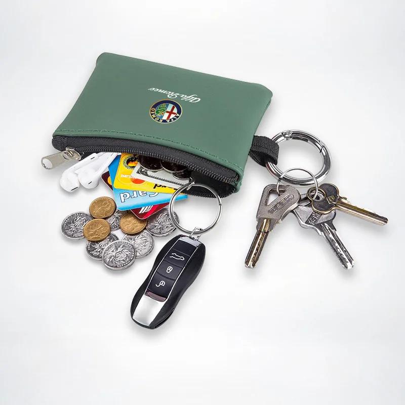 Car Stickers For Alfa Romeo Car Key Bag Leather Mini Coin Purse Card Bag For Alfa Romeo 4C 159 Spider Giulia Giulietta 156 Tonal
