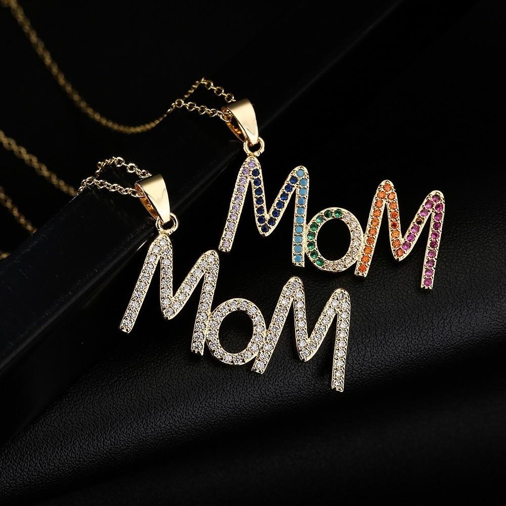 Jewelry Zircon Letter Clavicle Chain Stainless Steel Gift for Mother's Day MOM Necklace Overlay