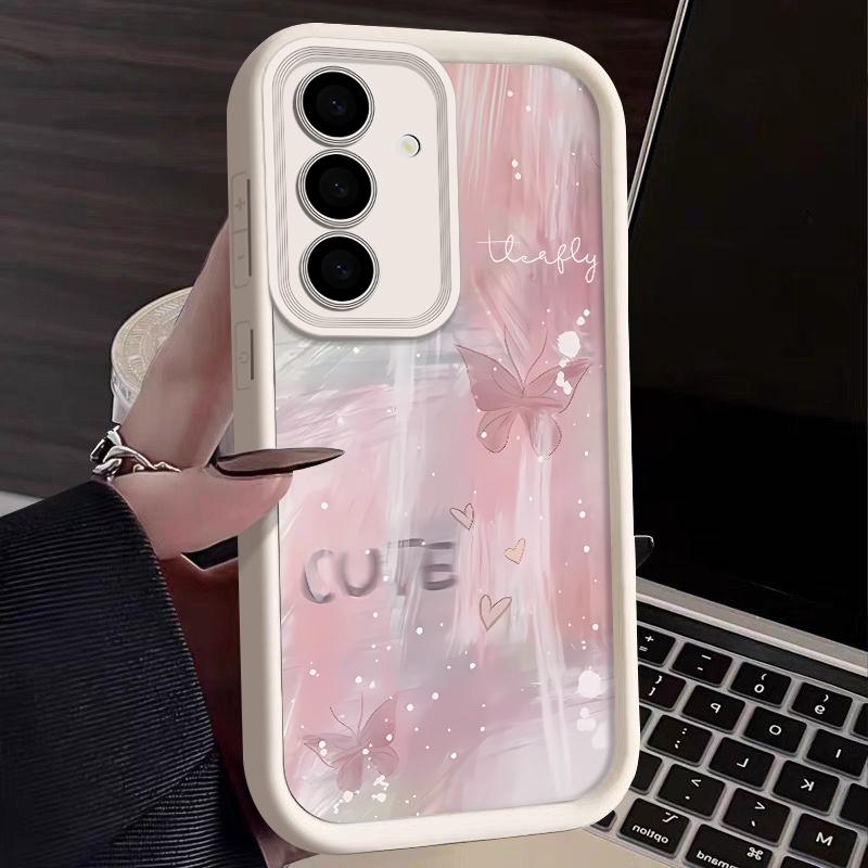 Розовый градиентный чехол с бабочкой для Samsung Galaxy S25 S24 S23 S22 Ultra S24 FE A14 A36 A15 A35 A55 A53 A54 A16 A56 TPU чехол для телефона