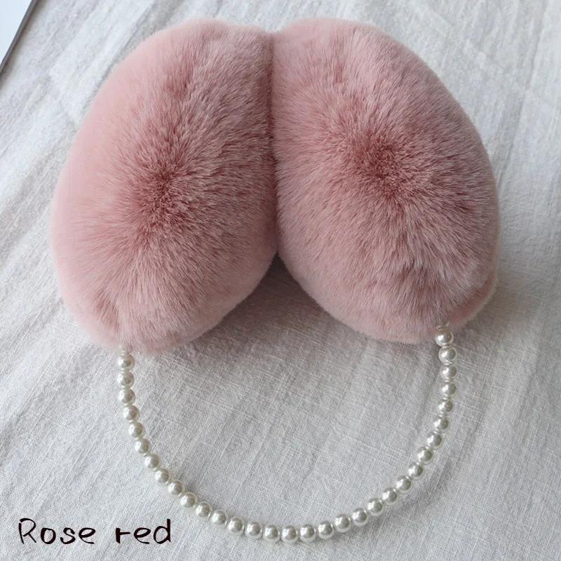 2024 Новые утолщенные наушники, милый головной убор в стиле вечеринки для девочек, зимняя пушистая плюшевая повязка на голову с искусственным жемчугом и бусинами