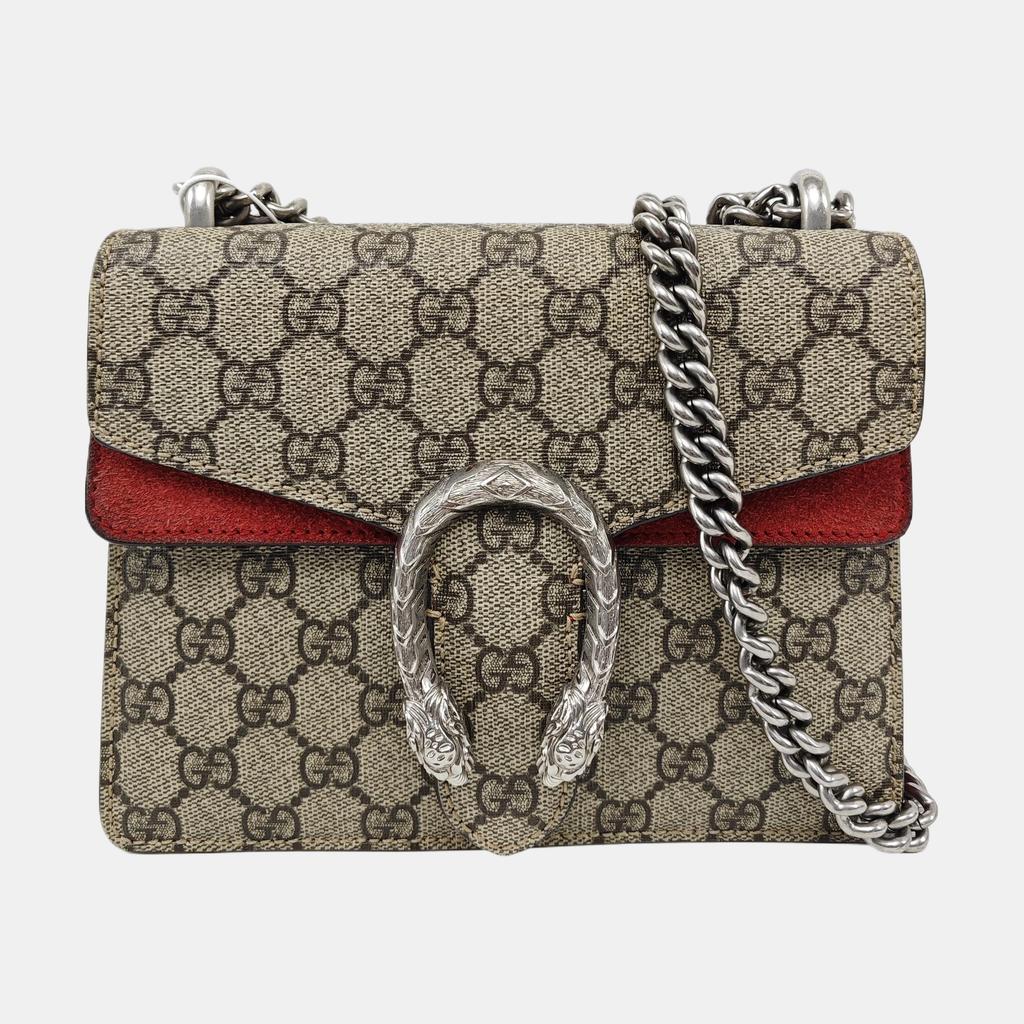[Pre-Owned] Dionysus Textured Tiger Head Spur Buckle Logo Print Canvas And Suede Chain Shoulder Bag - Good #1N79EDF