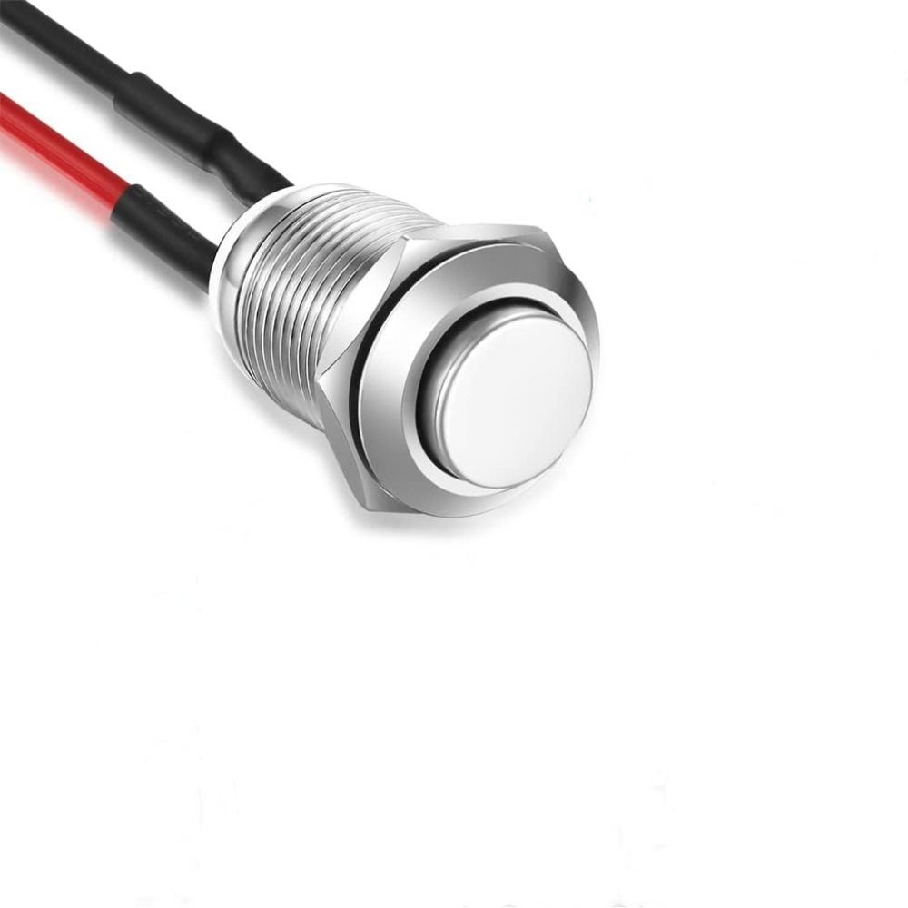 1/5pcs 12mm Momentary Push Button Switch Silver Shell with pre-Wiring  IP65 Waterproof Push Button Switch
