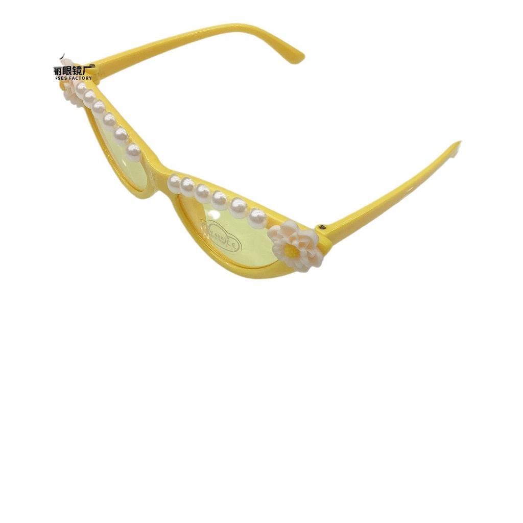 Sticky Pearl Peach Heart Frame Sunglasses Personalized Fashion Boys And Girls Sunscreen Flowers Cute Sunglasses