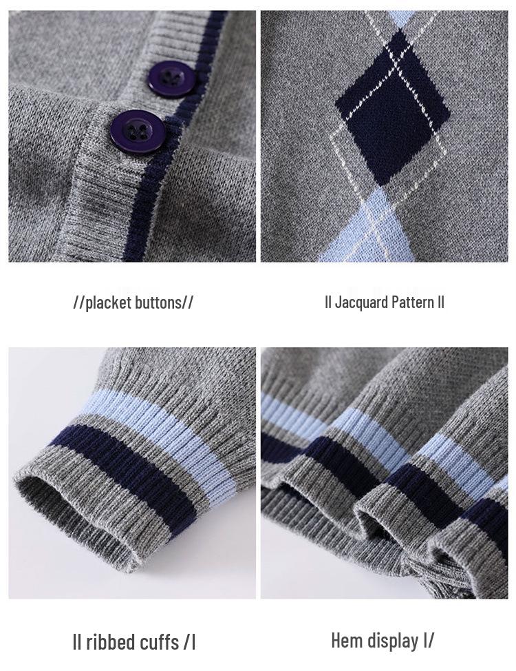 Британский стиль Трикотажный комплект школьной формы из трех предметов для воспитанников детского сада и учеников начальной школы - Весна, Осень и Зима