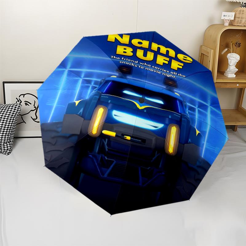Custom Name Batwheels Theme Automatic Umbrella, Lightweight & Portable, 8 Rib, Perfect for Outdoor Travel, Birthdays, Christmas, Gifts.