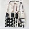 Black and White Striped Knitted One-Shoulder Handbag - Versatile Large-Capacity Tote