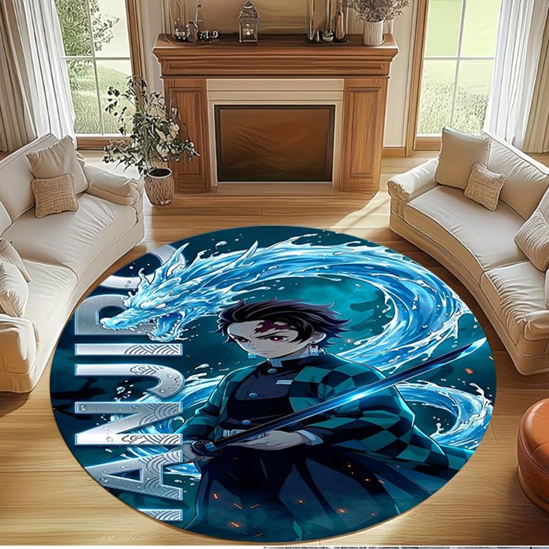 Demon Slayer Print Round Rug, Washable Floor Carpet, For Entryway Dorm Laundry Room Office Study, Home Decor Birthday Christmas Gift