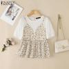 Women Print Casual Floral Zanzea Patchwork Summer Short Sleeve Blouse