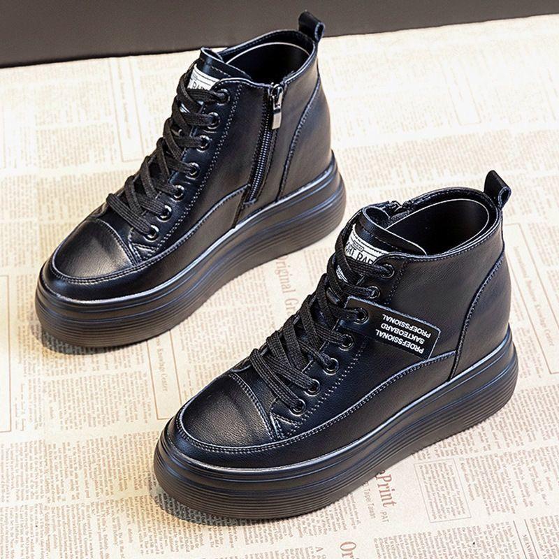 Кожаные дышащие высокие ботинки женские ботинки весна новые внутренние увеличивающие высоту повседневные спортивные туфли одинарные туфли