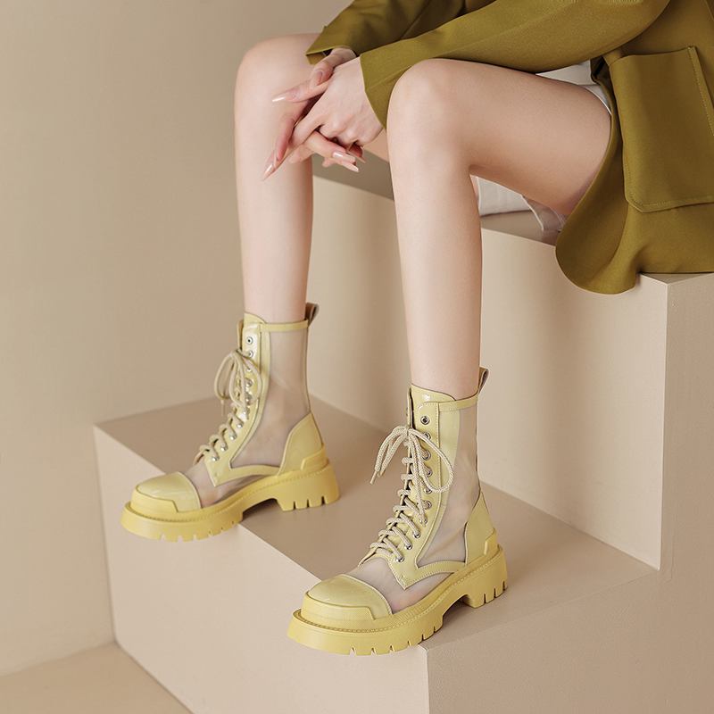 Krazing Pot Летние ботинки из овчины с круглым носком, модные ботильоны из воздушной сетки с заклепками и перекрестной завязкой