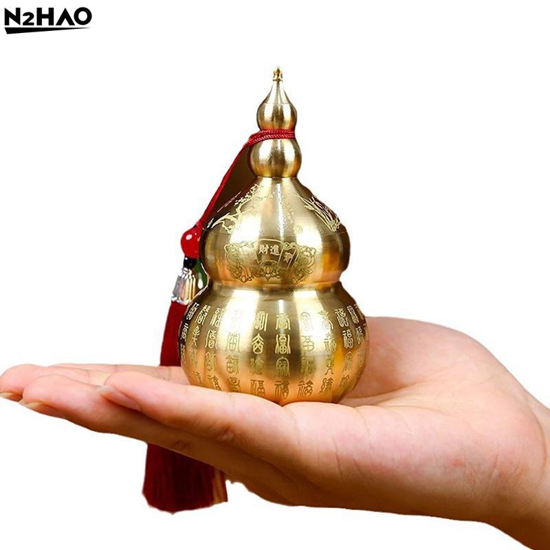 1PCS Brass Gourd Ornament: Open-Top Chinese-Style Brass Feng Shui Gourd—Desktop Wealth-Bringing Carved Feng Shui Decorative Item